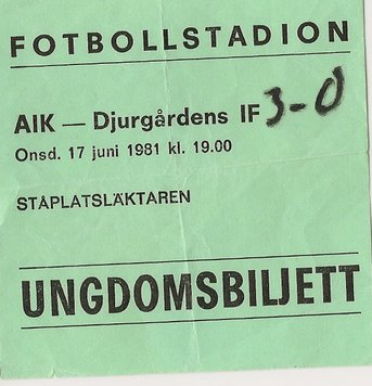 Wednesday 17 June 1981, kl 19:00  AIK - Djurgårdens IF 3-0 (0-0)  Råsunda Fotbollstadion, Solna