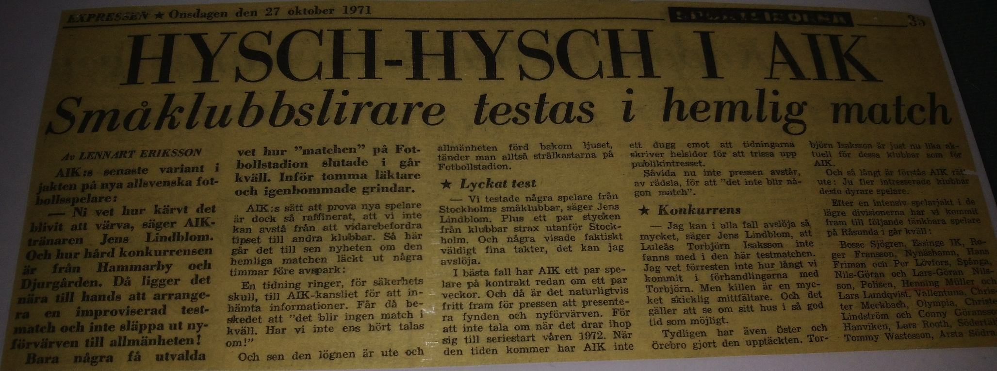 Tuesday 26 October 1971  AIK - AIK - ()  Råsunda Fotbollstadion, Solna