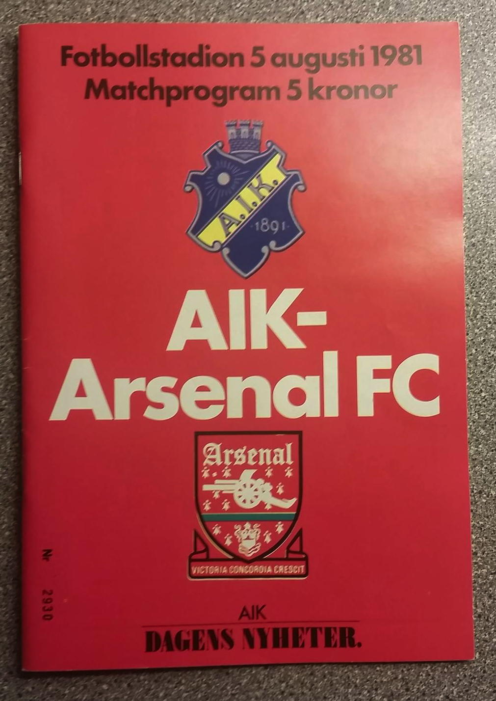 Wednesday 5 August 1981, kl 19:00  AIK - Arsenal FC 0-0 (0-0)  Råsunda Fotbollstadion, Solna