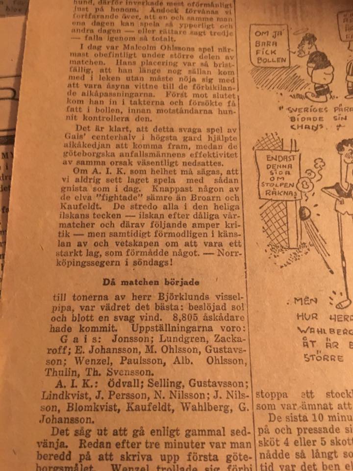Sunday 8 May 1927, kl 13:00  GAIS - AIK 1-2 (0-0)  Gamla Ullevi, Göteborg